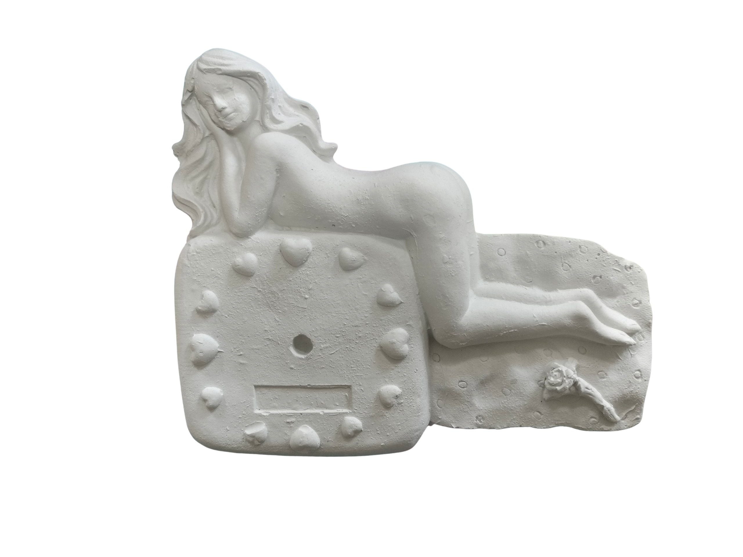 Figurina din ipsos pentru pictat, Domnita pe ceas 20x17 cm