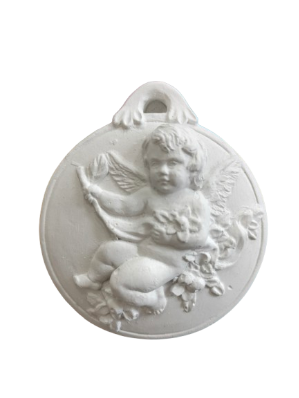 Figurina din ipsos pentru pictat, Tablou ingeras cu flori 7x8cm